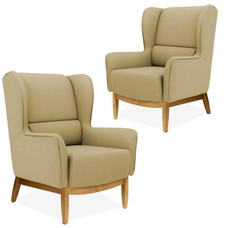 Kit 02 Poltronas Decorativas Sala Estar Milena D02 Base de Madeira Veludo Liso Bege C-68 -Lyam Decor - Lyam Decor