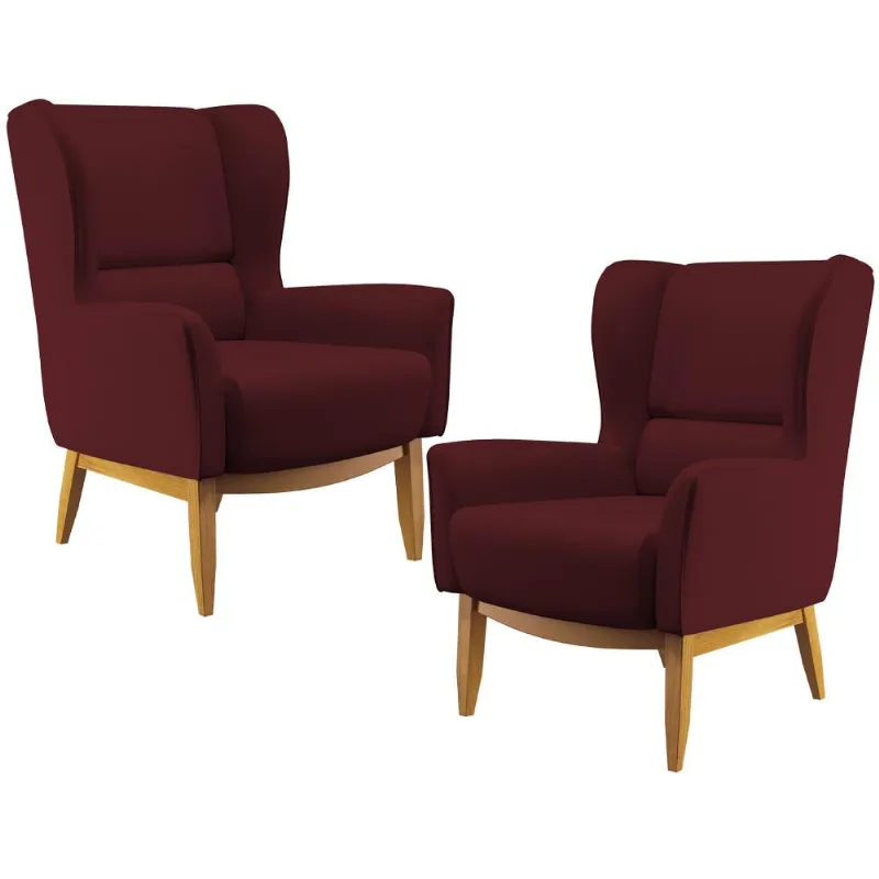 Kit 02 Poltronas Decorativas Sala Estar Milena D02 Base de Madeira Veludo Marsala C-278 - Lyam Decor - Lyam Decor