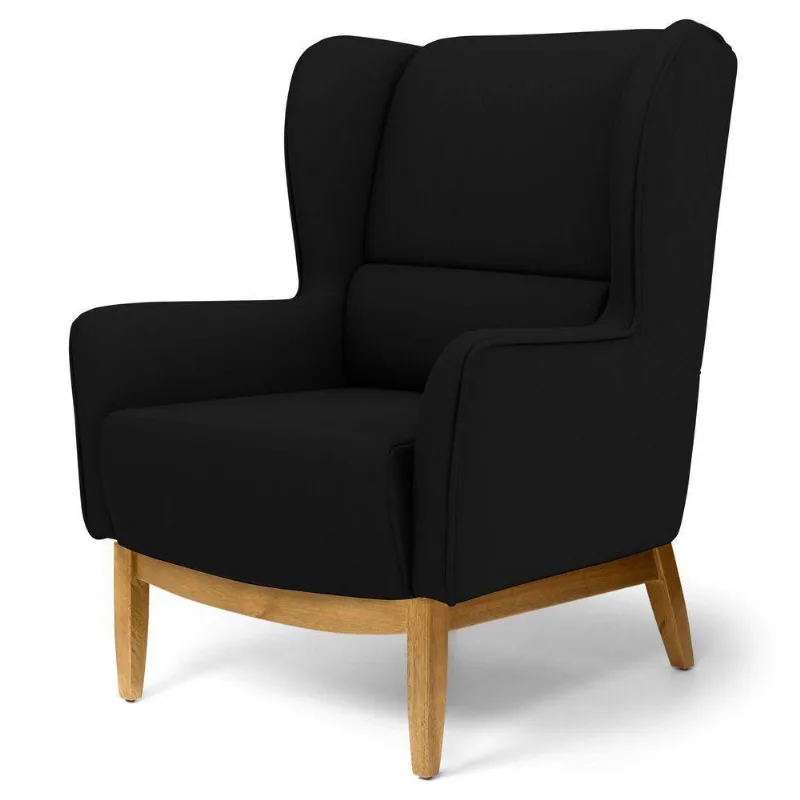Poltrona Decorativa Para Sala de Estar Milena D02 Base de Madeira Corano Preto C-05 - Lyam Decor - Lyam Decor