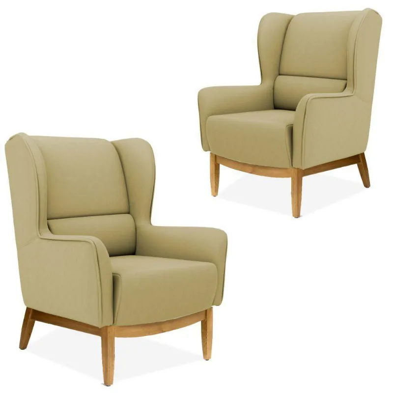 Kit 02 Poltronas Decorativas Para Sala de Estar Milena D02 Base de Madeira Corano Bege Escuro C-19 - Lyam Decor - Lyam Decor