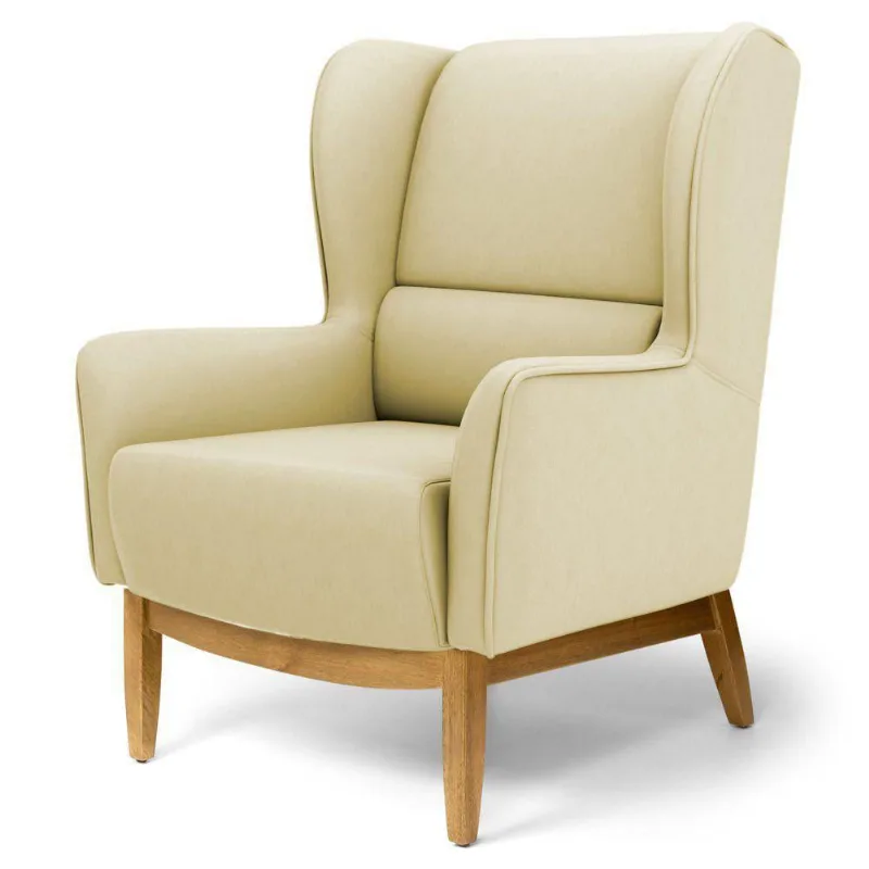 Poltrona Decorativa Para Sala de Estar Milena D02 Base de Madeira Corano Bege C-26 - Lyam Decor - Lyam Decor