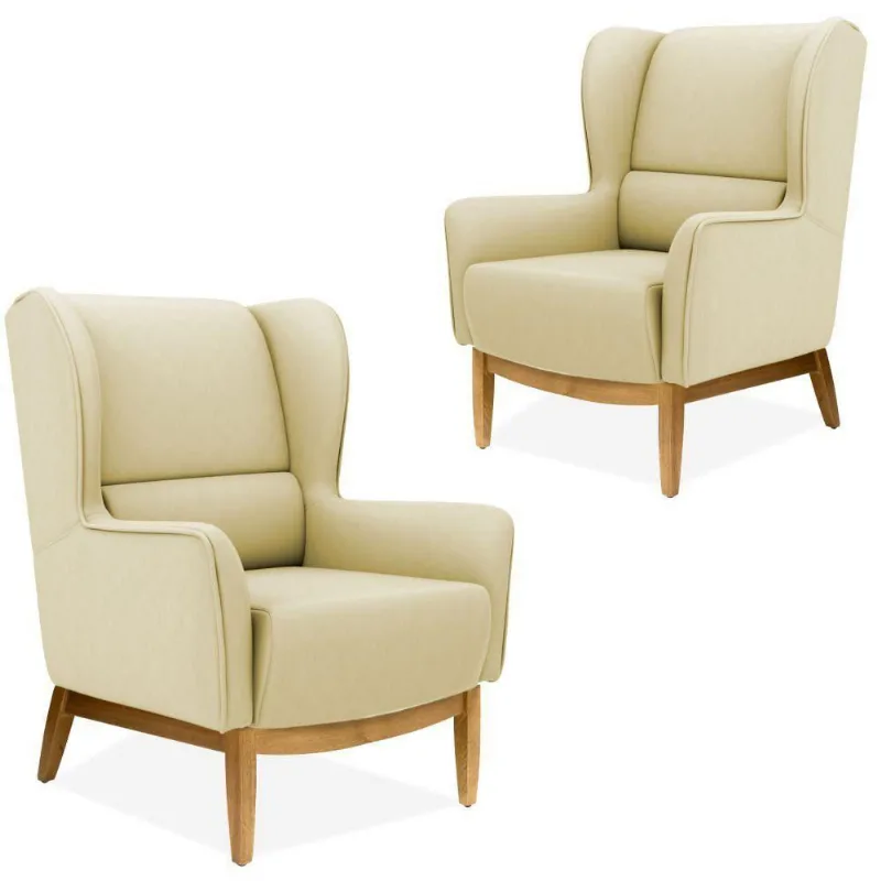 Kit 02 Poltronas Decorativas Para Sala de Estar Milena D02 Base de Madeira Corano Bege C-26 - Lyam Decor - Lyam Decor