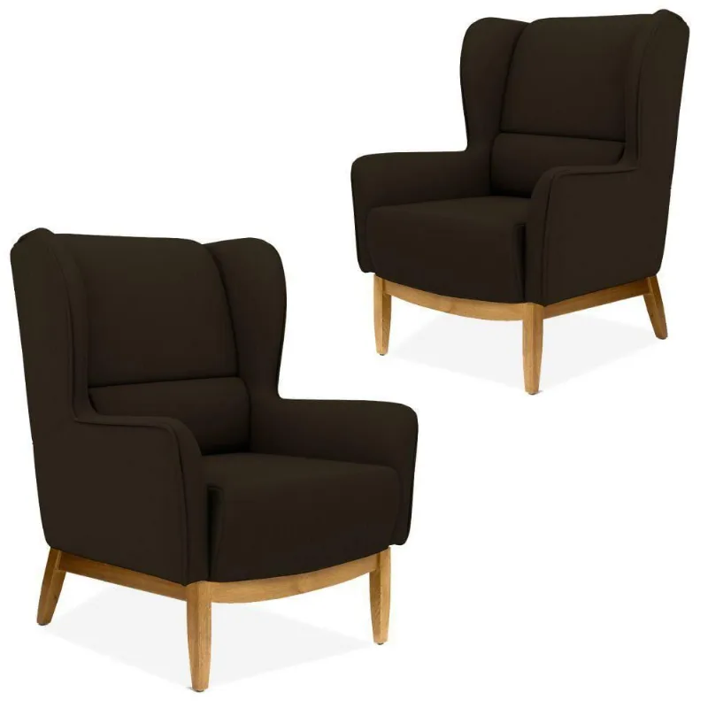 Kit 2 Poltronas Decorativas Sala de Estar Milena D02 Base de Madeira Corano Marrom C-34 - Lyam Decor - Lyam Decor