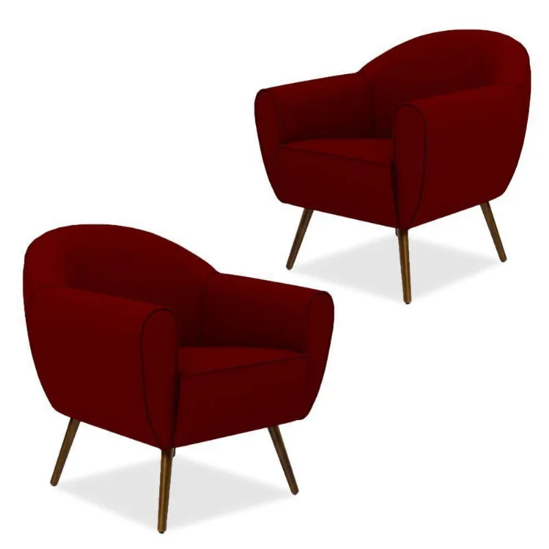 Kit 02 Poltronas Decorativas com Pés Palito Nina D02 Veludo Marsala C-278 - Lyam Decor - Lyam Decor
