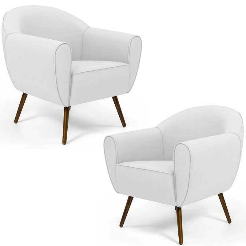 Kit 02 Poltronas Decorativas com Pés Palito Nina D02 Corano Branco C-12 - Lyam Decor - Lyam Decor