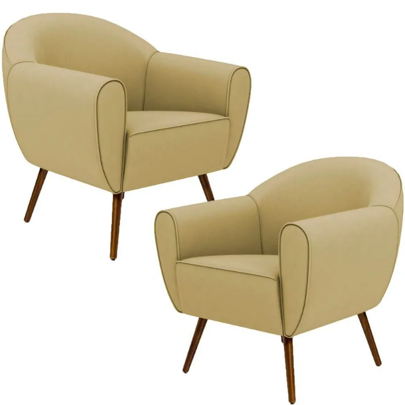 Kit 02 Poltronas Decorativas com Pés Palito Nina D02 Corano Bege Escuro C-19 - Lyam Decor - Lyam Decor