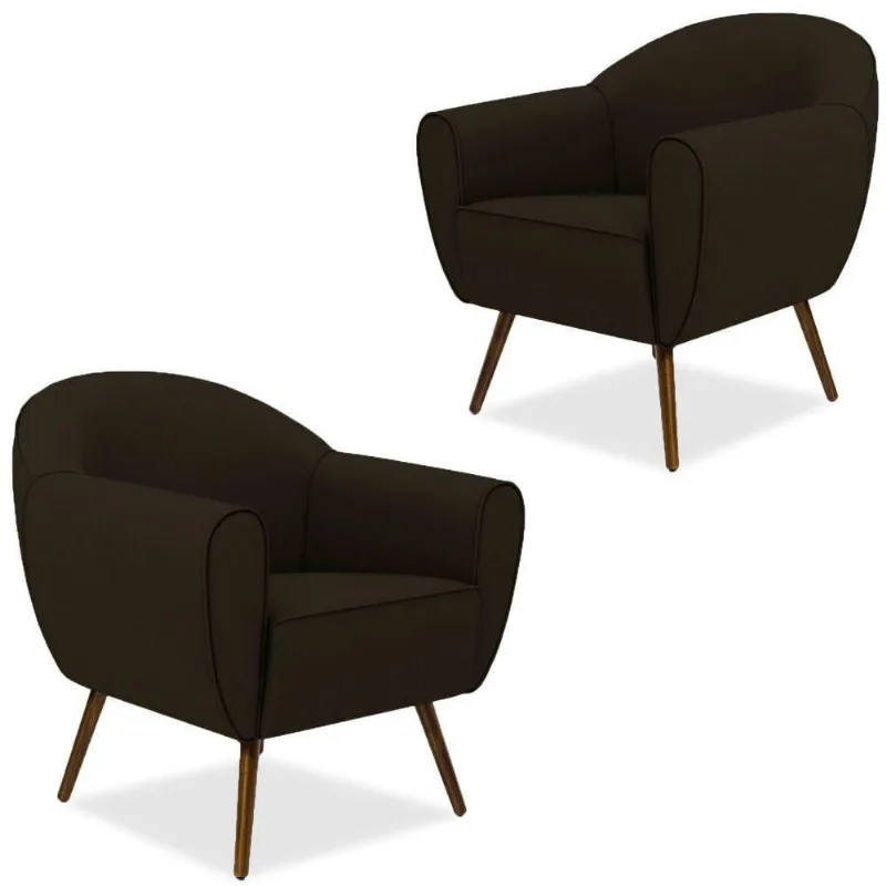 Kit 02 Poltronas Decorativas com Pés Palito Nina D02 Corano Marrom C-34 - Lyam Decor - Lyam Decor