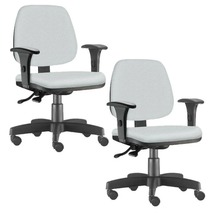 Kit 02 Cadeiras Job L02 Escritório Couro Sintético Branco