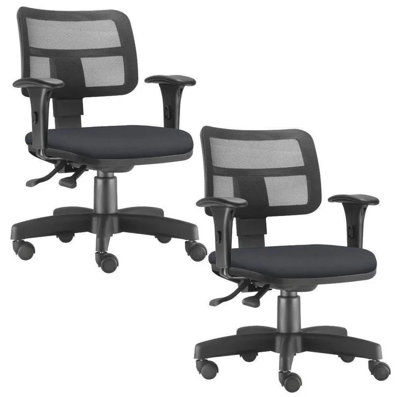 Kit 02 Cadeirass Zip L02 Escritório Couro Sintético Preto
