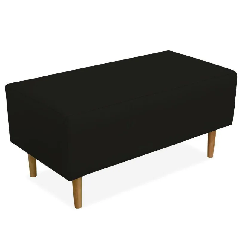 Puff Decorativo Sala de Estar Cléo W01 Pés Palito 90 cm Corino Preto - Lyam Decor