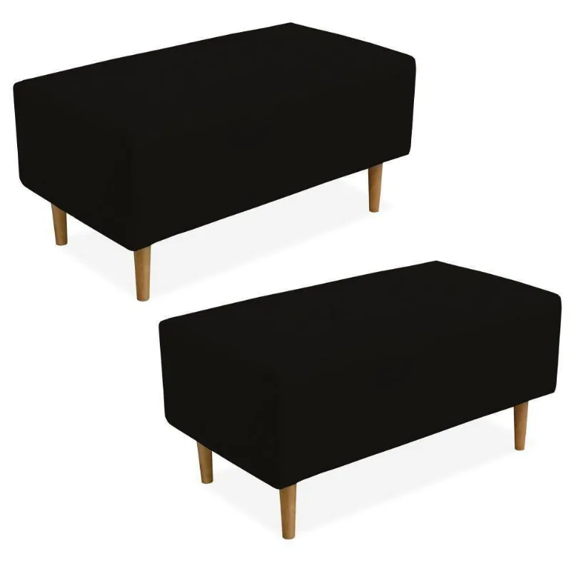 Kit 02 Puffs Cléo W01 Pés Palito 90 Cm Suede Preto