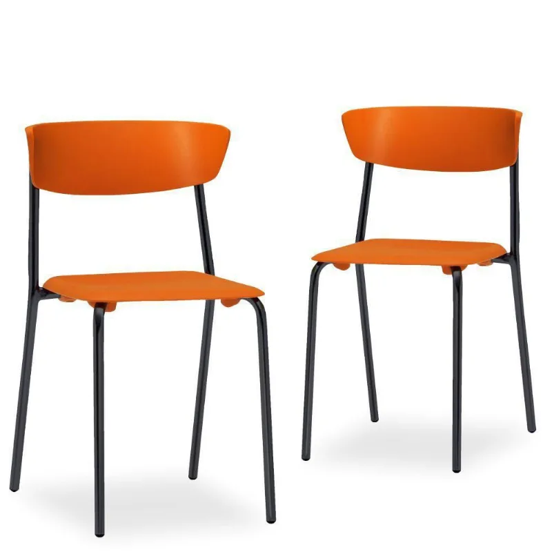 Kit 02 Cadeiras Fixa Base Preta Empilhável Bit F02 Laranja - Lyam Decor - Lyam Decor