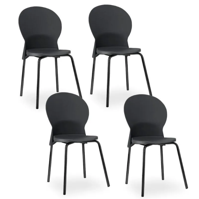Kit 04 Cadeiras Fixa Base Preta Luna F02 Preto - Lyam Decor - Lyam Decor