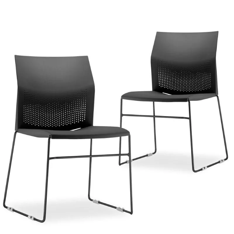 Kit 02 Cadeiras Fixa Base Preta Empilhável Connect F02 Preto - Lyam Decor - Lyam Decor