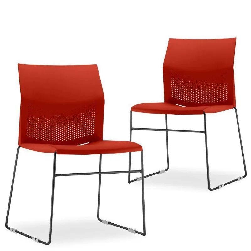 Kit 02 Cadeiras Fixa Base Preta Empilhável Connect F02 Vermelho - Lyam Decor - Lyam Decor