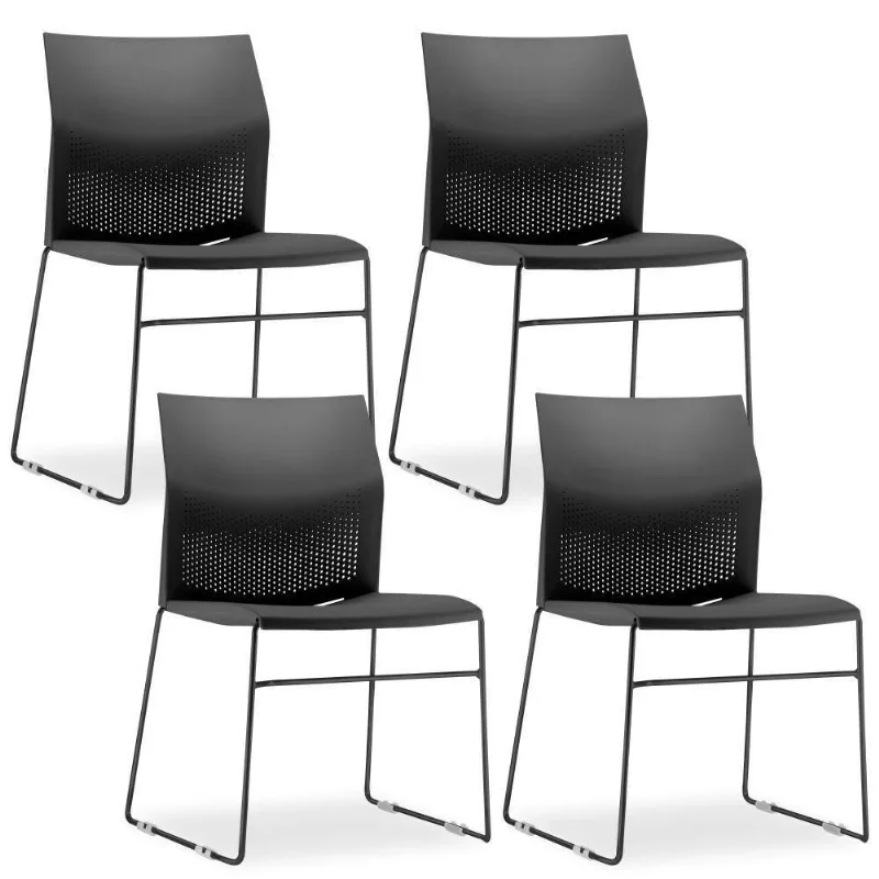 Kit 04 Cadeiras Fixa Base Preta Empilhável Connect F02 Preto - Lyam Decor