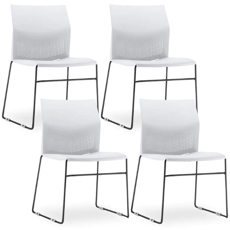 Kit 04 Cadeiras Fixa Base Preta Empilhável Connect F02 Branco - Lyam Decor - Lyam Decor