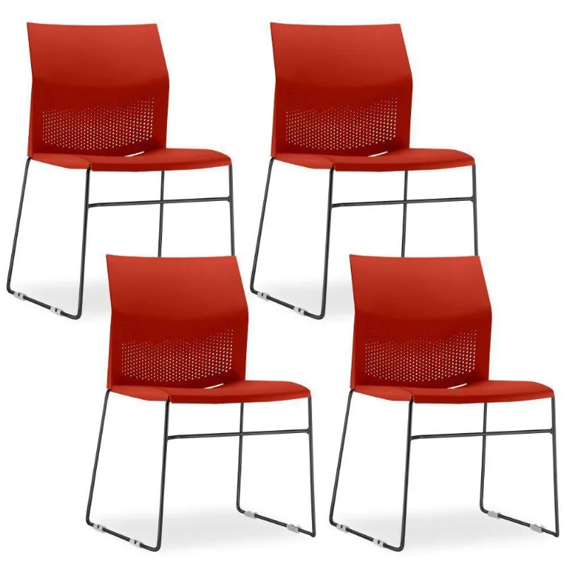 Kit 04 Cadeiras Fixa Base Preta Empilhável Connect F02 Vermelho - Lyam Decor - Lyam Decor