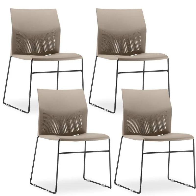 Kit 04 Cadeiras Fixa Base Preta Empilhável Connect F02 Nude - Lyam Decor - Lyam Decor