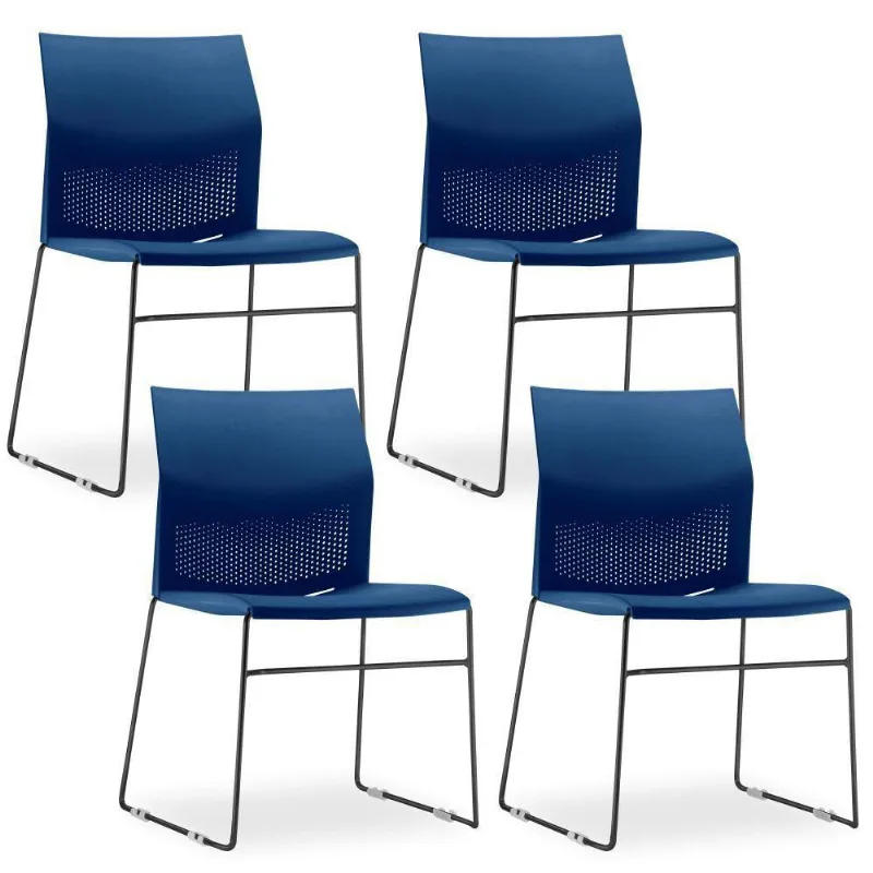 Kit 04 Cadeiras Fixa Base Preta Empilhável Connect F02 Azul Marinho - Lyam Decor - Lyam Decor