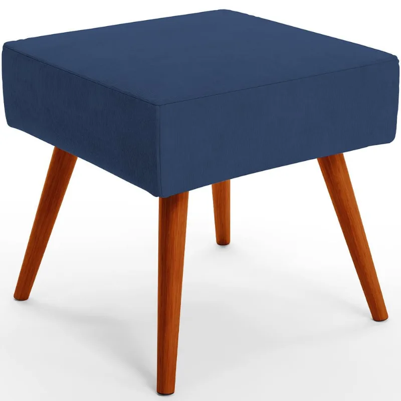 Puff Banqueta Decorativa com Pés Palito Lívia W01 Suede Azul Marinho - Lyam Decor