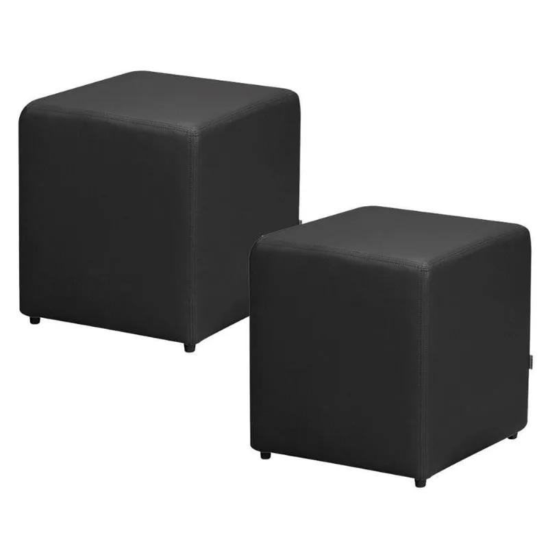 Kit 02 Puffs Quadrado L02 Decorativo Corino Preto - Lyam Decor