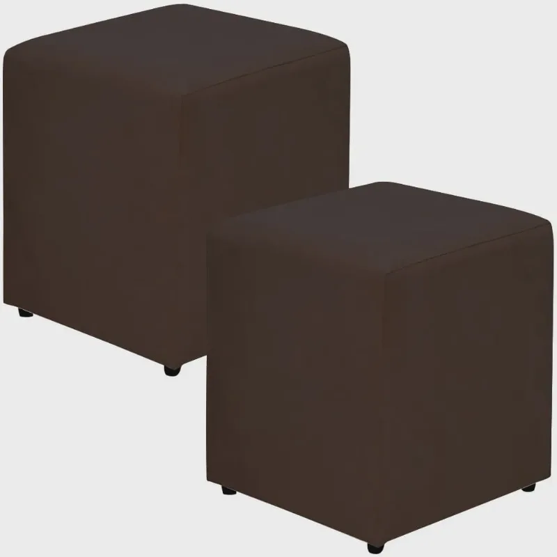 Kit 02 Puffs Quadrado L02 Decorativo Sala de Estar Suede Marrom - Lyam Decor