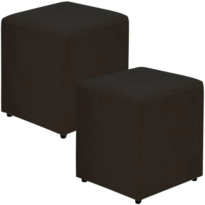 Kit 02 Puffs Quadrado L02 Decorativo Sala de Estar Suede Preto - Lyam Decor