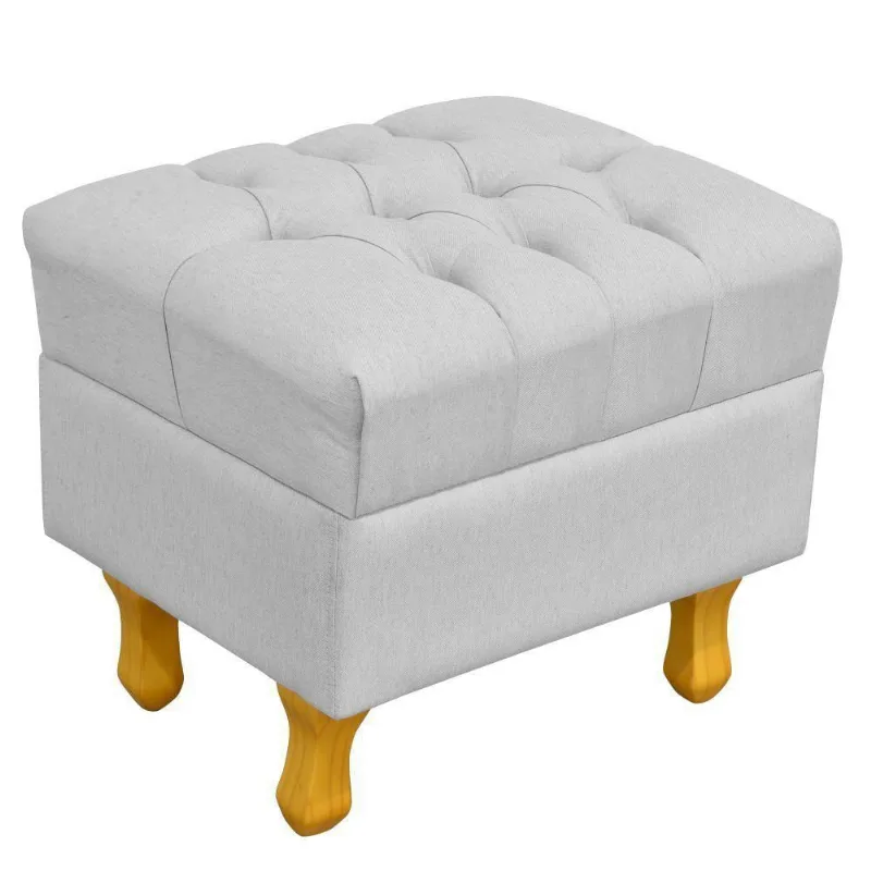 Puff Decorativo París Luis Xv L02 Capitone Linho Cinza - Lyam Decor