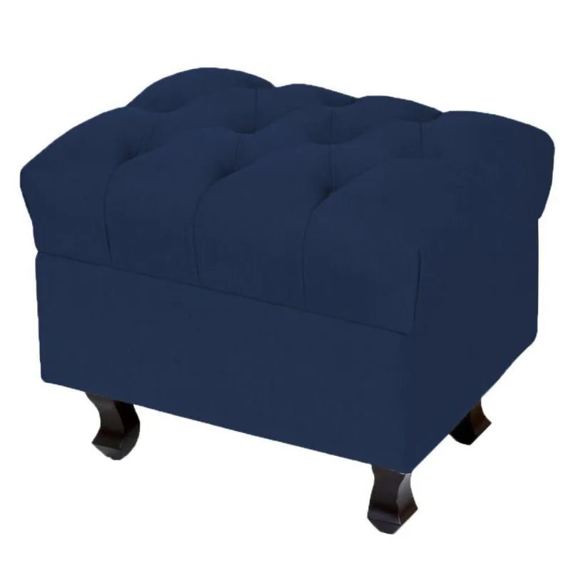 Puff Decorativo París Luis Xv L02 Capitone Suede Azul Marinho - Lyam Decor