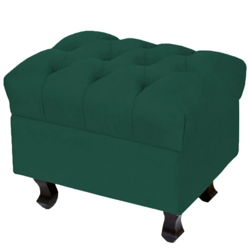 Puff Decorativo París Luis Xv L02 Capitone Suede Verde Musgo - Lyam Decor