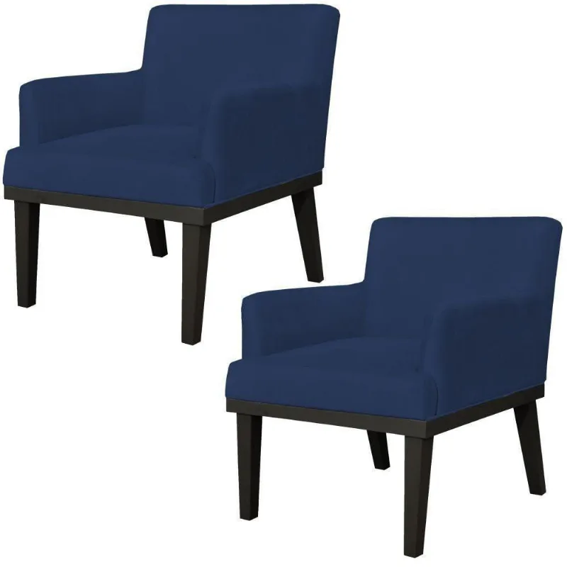 Kit 02 Poltronas Beatriz W01 Suede Azul Marinho