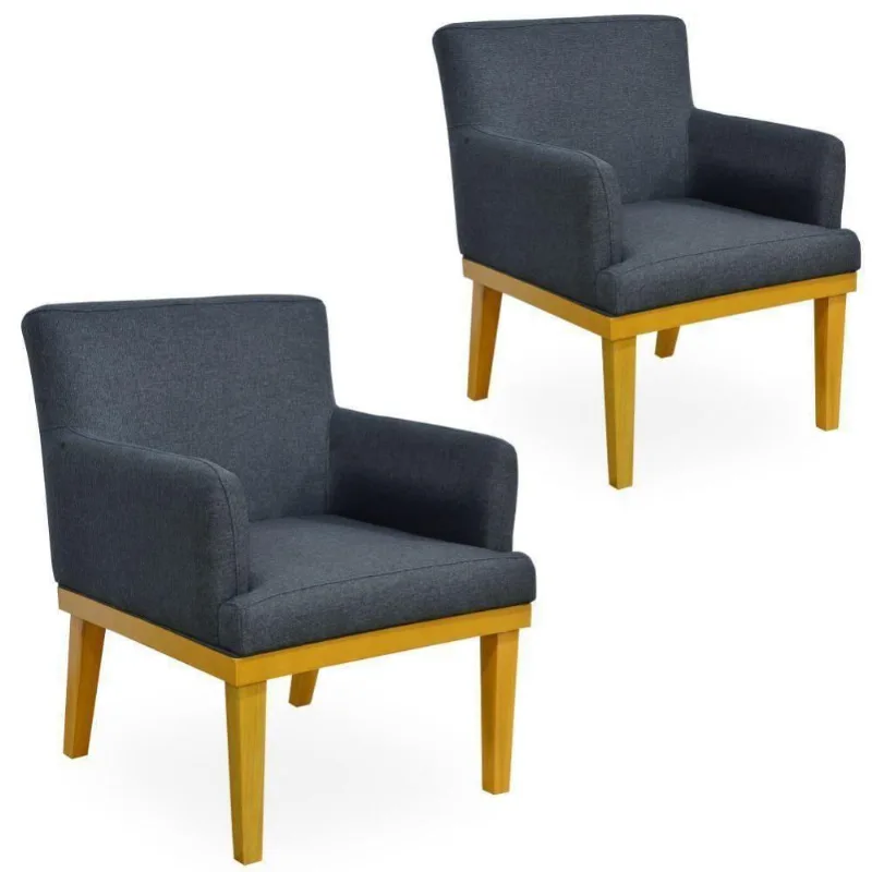 Kit 02 Poltronas Beatriz W01 Linho Chumbo