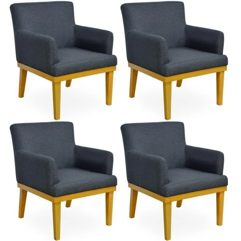 Kit 04 Poltronas Decorativas Beatriz W01 Linho Cinza Lyam Decor