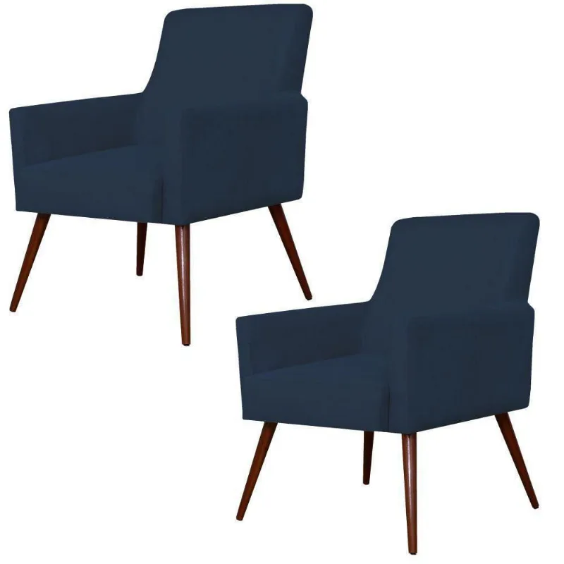 Kit 02 Poltronas Maria W01 Suede Azul Marinho