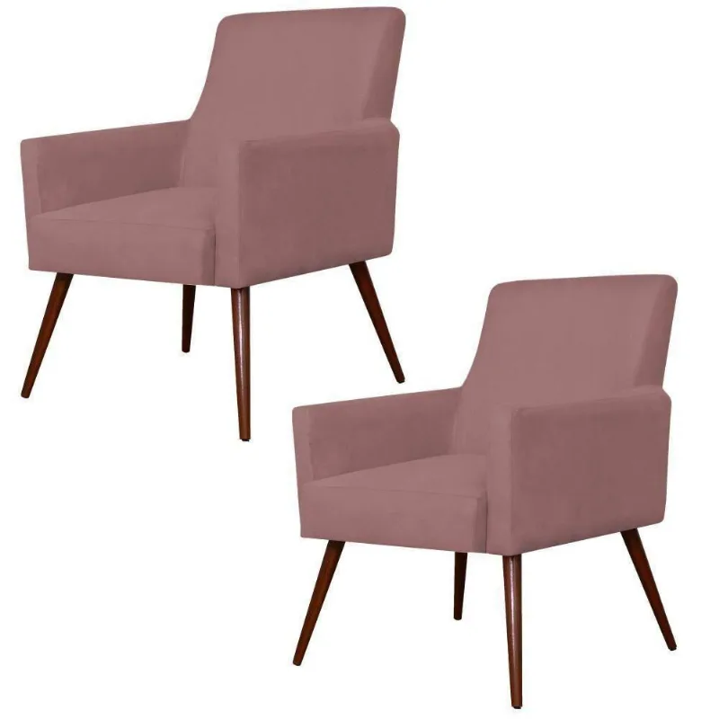 Kit 2 Poltronas Decorativas Maria W01 Suede Rosê Rosê Lyam Decor