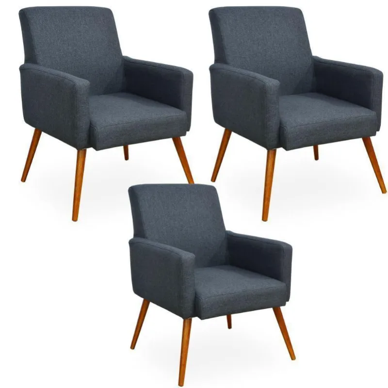 Kit 03 Poltronas Maria W01 Linho Chumbo