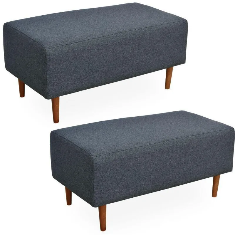 Kit 02 Puffs Decorativo Sala de Estar Cléo W01 Pés Palito 90 cm Linho Chumbo - Lyam Decor