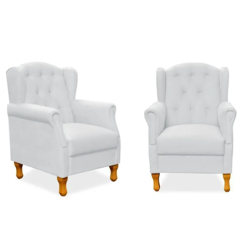 Kit 02 Poltronas Para Sala De Estar Yara P02 Corino Branco