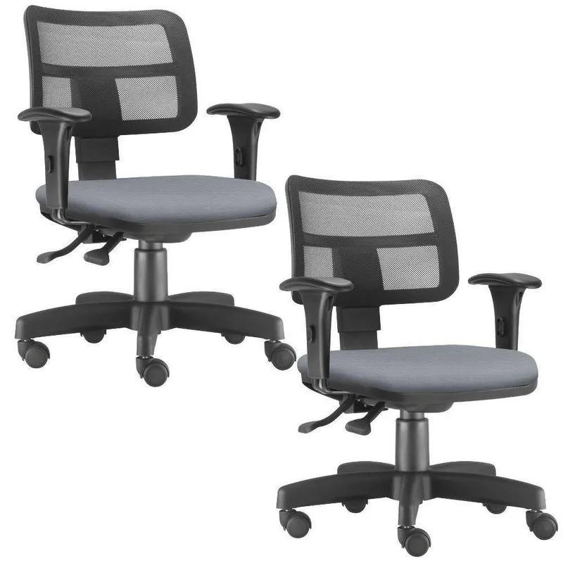 Kit 02 Cadeirass Zip L02 Escritório Couro Sintético Cinza