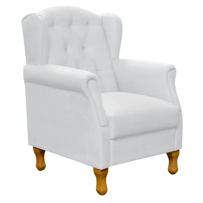 Poltrona Decorativa Para Sala de Estar Yara P02 Corino Branco - Lyam Decor