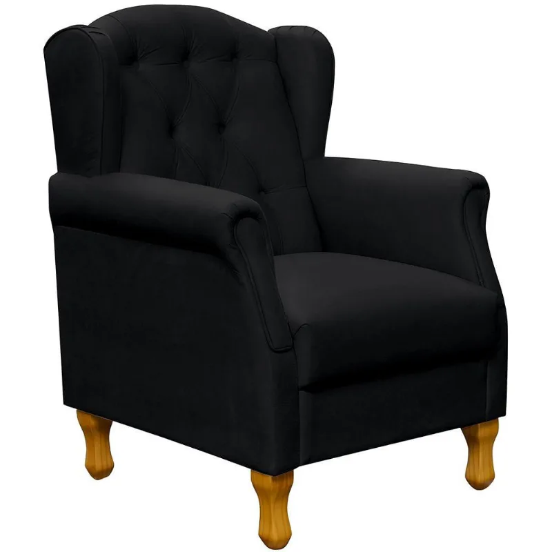 Poltrona Decorativa Para Sala de Estar Yara P02 Corino Preto - Lyam Decor