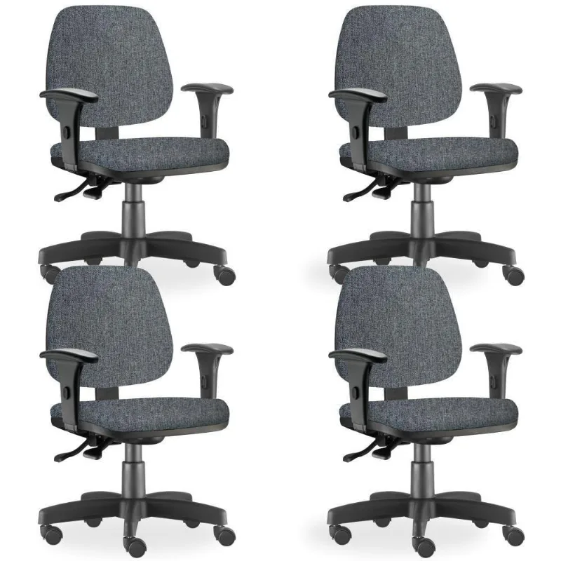 Kit 04 Cadeiras de Escritório Giratória Executiva Ergonômica Job L02 Linho Chumbo - Lyam Decor - Lyam Decor