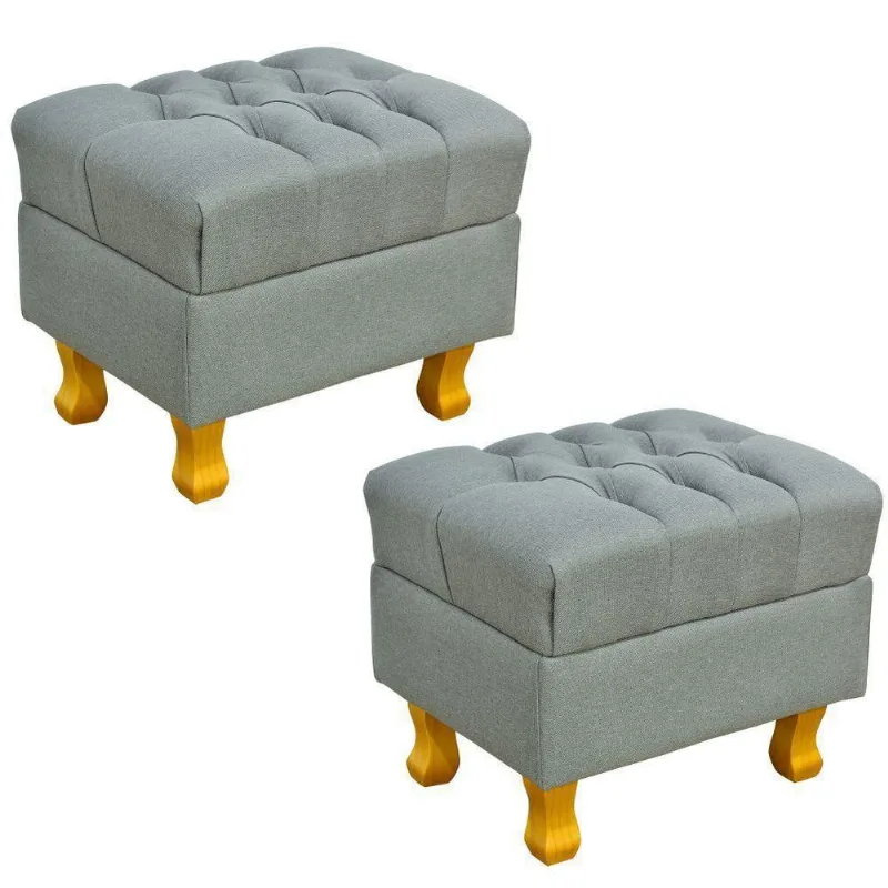 Kit 02 Puffs Decorativos París L02 Luis XV Capitone Linho Cinza Escuro - Lyam Decor