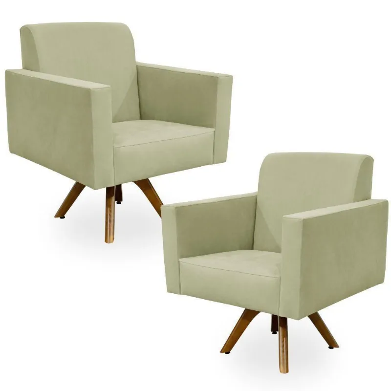 Kit 02 Poltronas Giratória Helô L02 Bege
