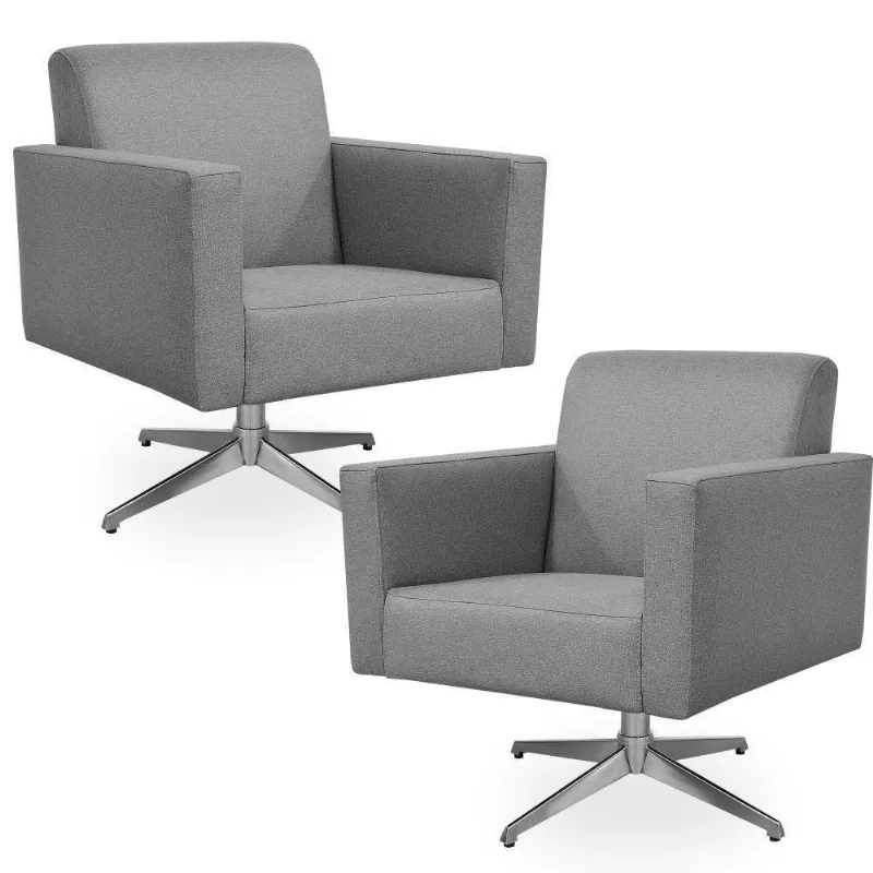 Kit 02 Poltronas Base Giratória Helô L02 Linho Cinza Escuro
