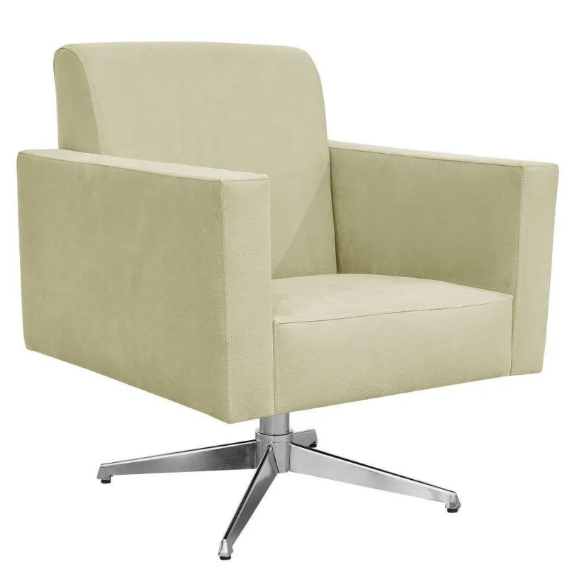 Poltrona Decorativa com Base Giratória Para Sala de Estar Helô L02 Suede Bege - Lyam Decor