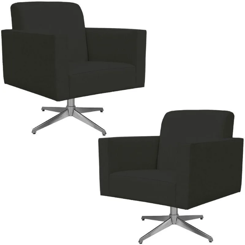 Kit 02 Poltronas Base Giratória Suede Preto