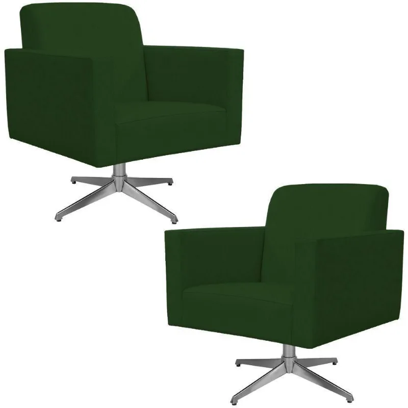 Kit 02 Poltronas Base Giratória Suede Verde Musgo