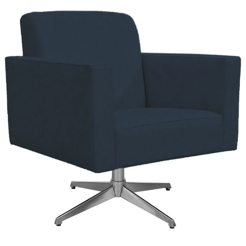 Poltrona Decorativa com Base Giratória Para Sala de Estar Helô L02 Suede Azul Marinho - Lyam Decor
